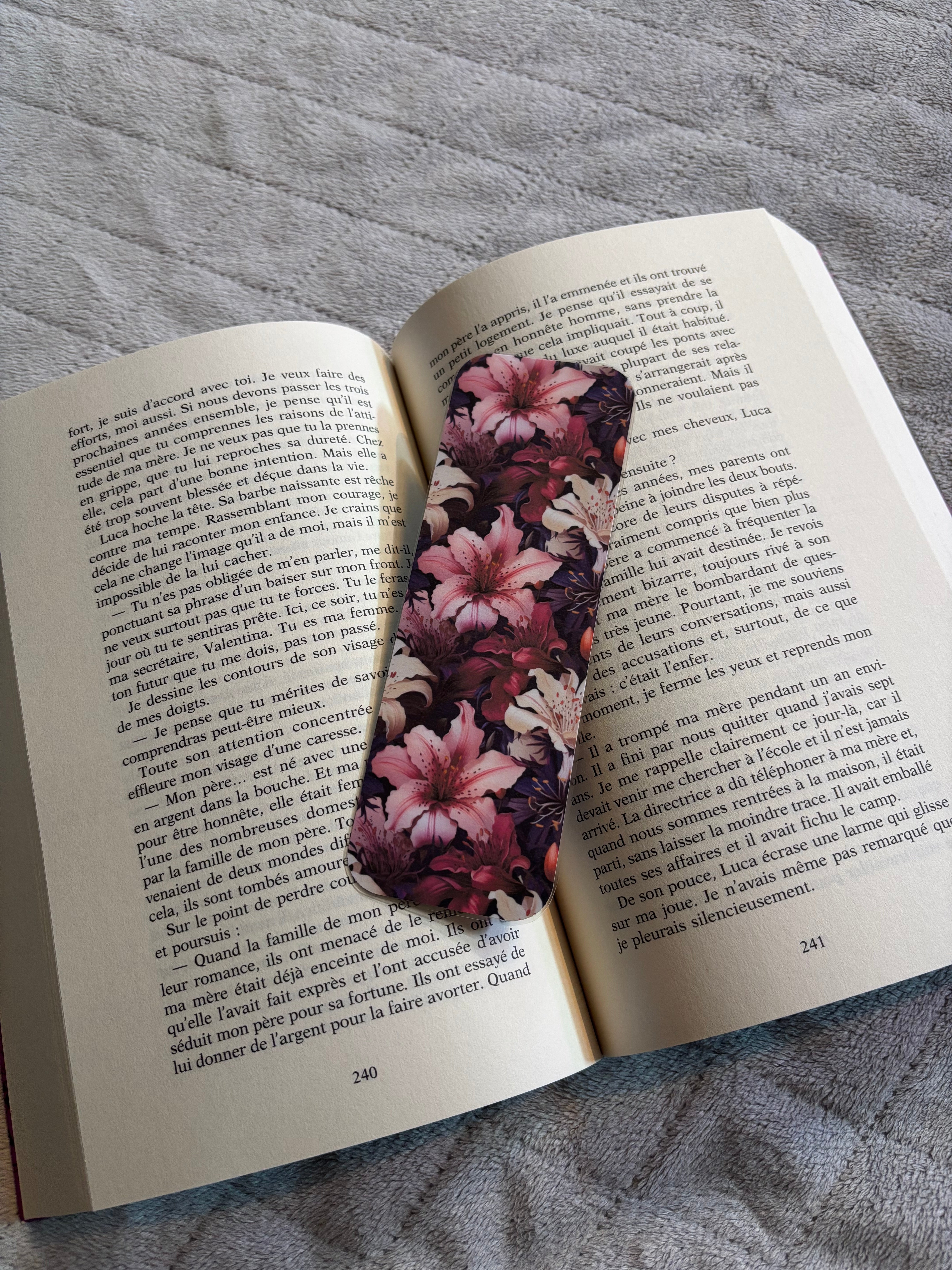 Marque-page lys rose et mauve