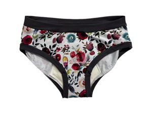 PRÊT À PARTIR Culotte menstruelle de nuit Large Naturel - Fleurs bourgogne