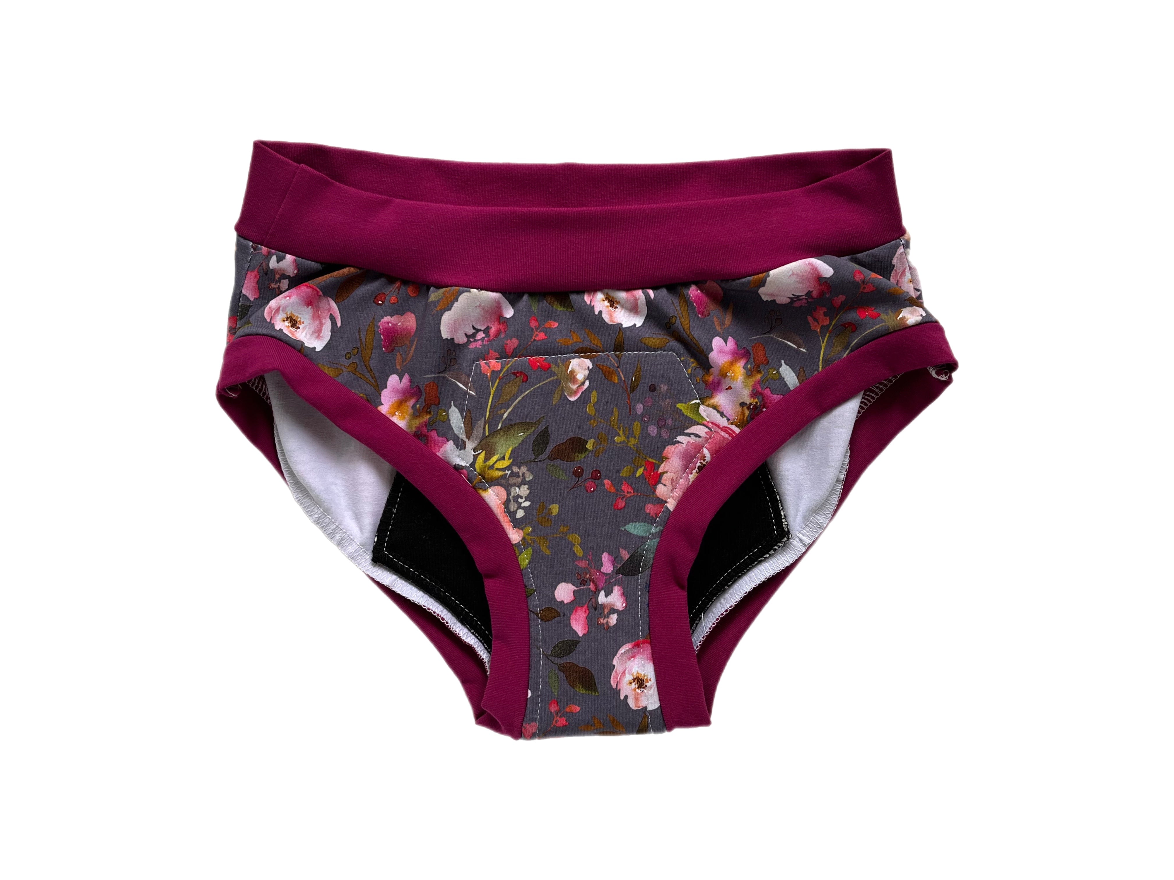 PRÊT À PARTIR Culotte menstruelle de nuit Small - Fleur gris et rose