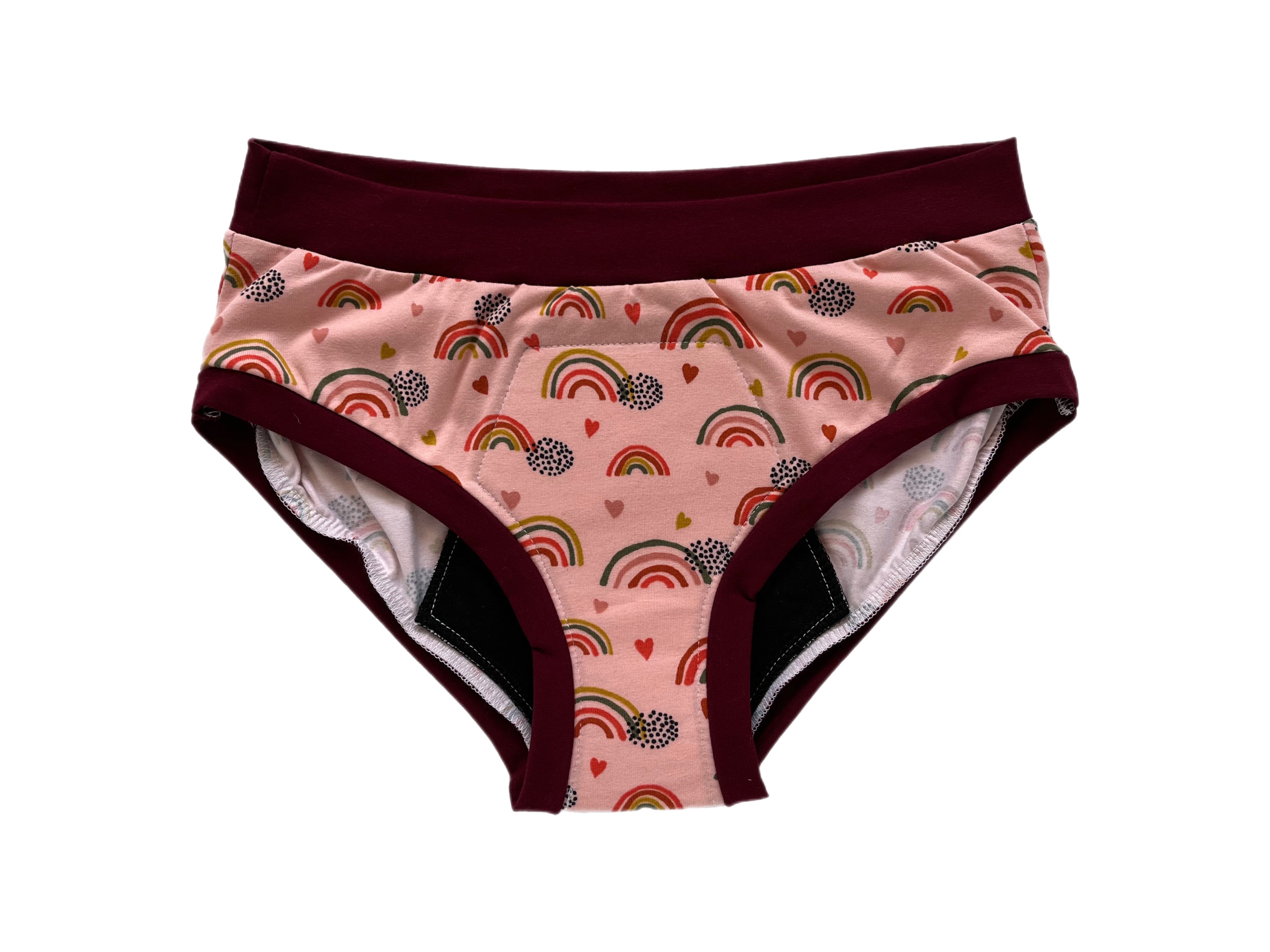 PRÊT À PARTIR Culotte menstruelle de jour avec insert intégré Large - Arc-en-ciel rose